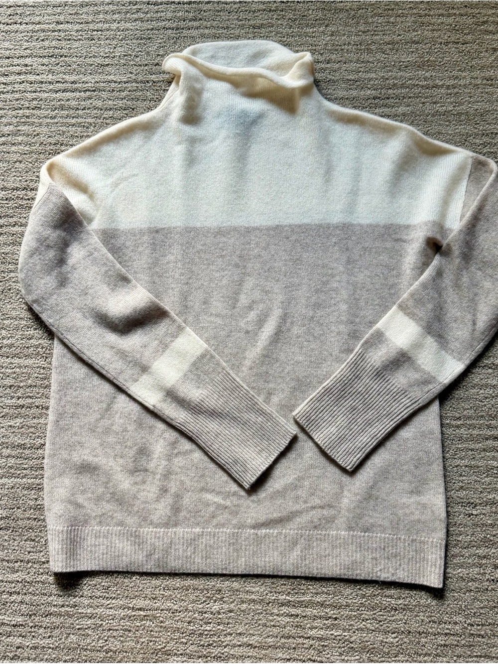 Tahari Cream and Light Gray Colorblock Turtleneck Sweater